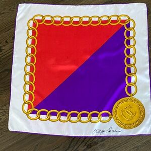 Oleg Cassini Vintage 100% Silk Italy Gold Chain Link Square Scarf. 27”